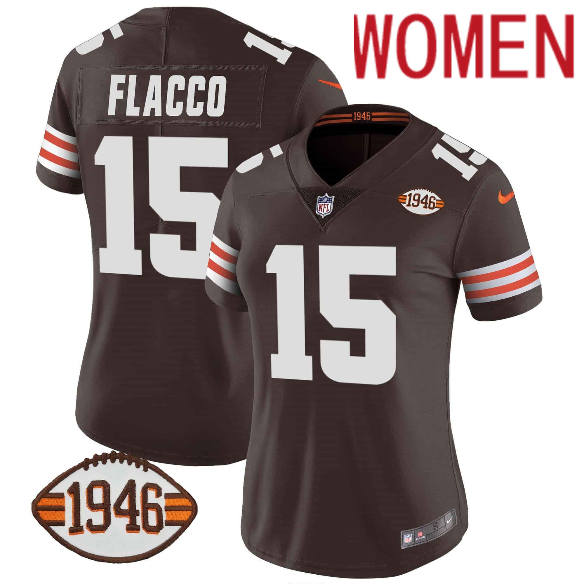 Women Cleveland Browns #15 Flacco Brown 1946 75th Anniversary Patch 2024 Nike NFL Jersey style 1->indianapolis colts->NFL Jersey